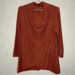 Cut Loose Split Front Cowl Neck Lagenlook Artsy Textured Rust Tunic Top